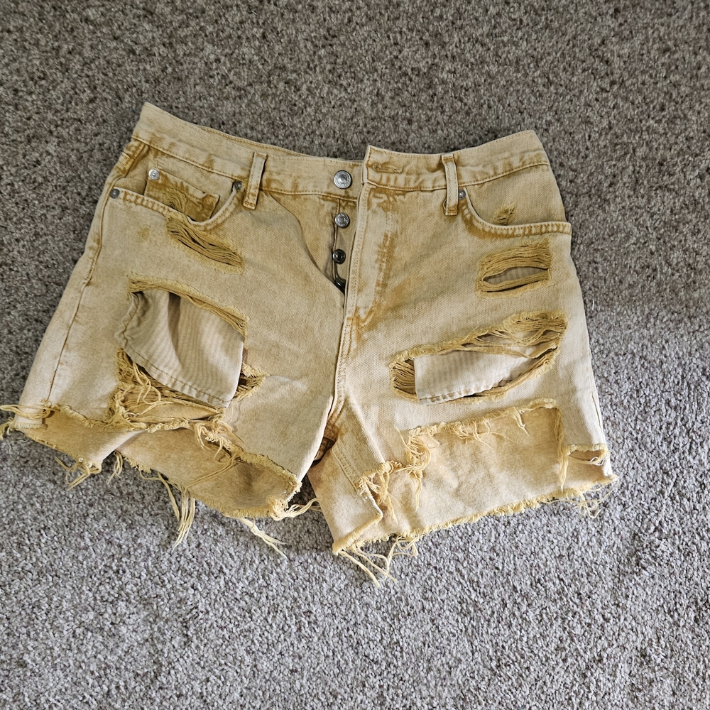 We The Free Distressed Yellow Jean Shorts